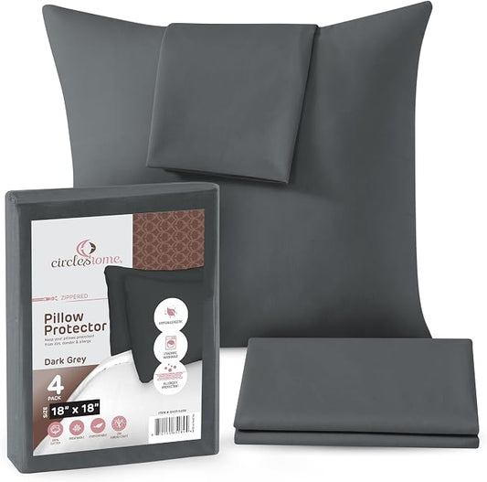 CIRCLESHOME Throw Pillow Protectors - 100% Cotton Breathable Pillowcases - 18 X 18 Square Pillowcases - Protects Pillows from Dirt, Dust and Debris (Square Pillow - 4 Pack- 18x18)