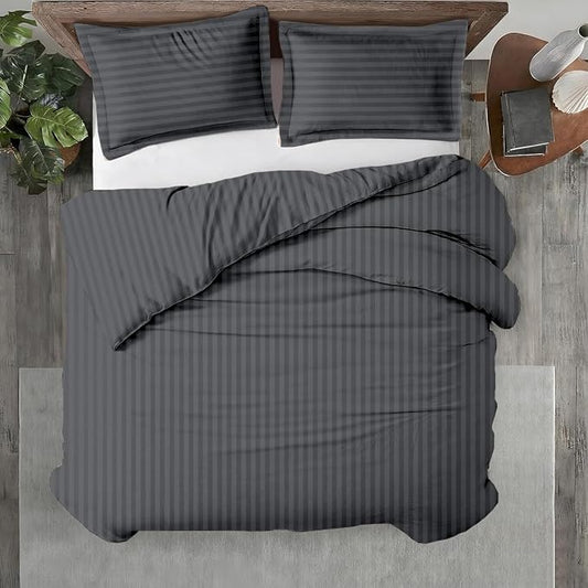 Kotton Culture 1 Pc King Size Duvet Cover Only -100% Egyptian Cotton 600 Thread Count Ultra Soft Premium Durable Comforter Cover Zipper Closure & Corner Ties (Striped Dark Grey, King 104"x94")