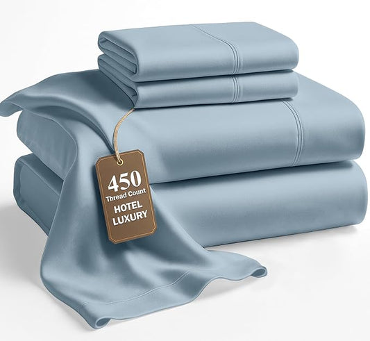 LANE LINEN 100% Cotton Cal King Bed Sheets - 450 Thread Count Sateen Weave for Silky Feel On Skin - Extra Soft & Thick Sheets for Deep Sleep At Night - Oeko Tex Certified - French Blue