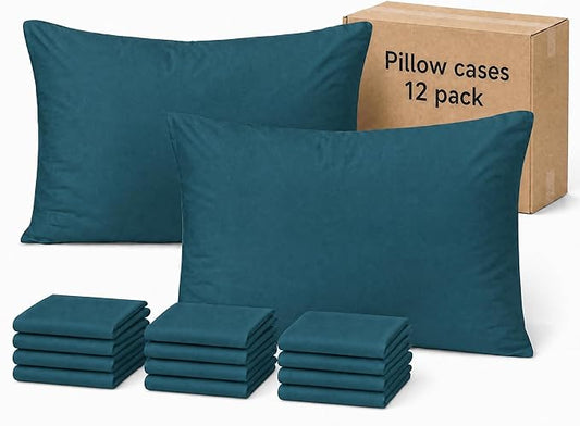 ZPECC Pillow Cases Standard Size Set of 12, 20x26 Envelope Closure Pillowcases, Soft Plain Brushed Microfiber Covers Hypoallergenic Breathable, Teal