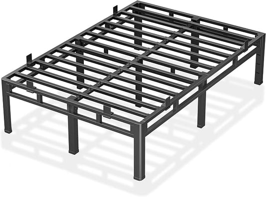 ROIL 16 Inch Full Size Bed Frame, Double Layer Metal Bed Frame with Round Corner Legs, 4000LBS Bed Frame & Box Spring 2 in 1 Platform with Headboard Holes Mattress Baffles, Noise-Free Easy Assembly