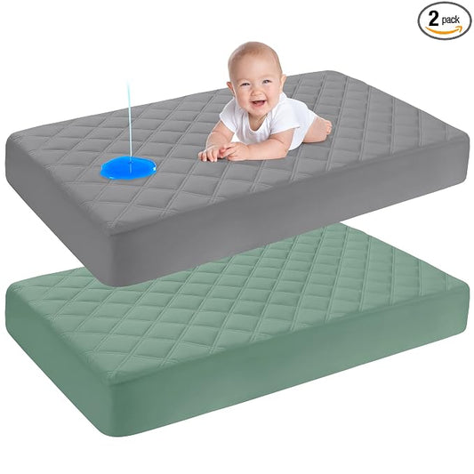 Yoofoss Waterproof Crib Mattress Protector 2 Pack, Quilted Crib Mattress Pad Cover Ultra Soft and Breathable, Machine Washable Toddler Mattress Protector for Standard Baby Crib Size 52''x28''