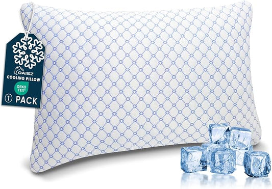 OAISZ Cooling Pillow Queen Size, Standard Memory Foam Bed Pillows for Sleeping, Adjustable Pillows with Cooling Cover, Soft Yet Supportive Memory Foam Pillows for Side Back Stomach Sleepers