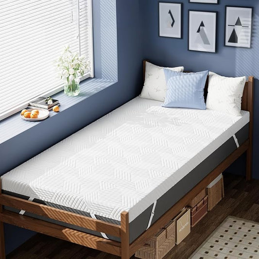 ELEMUSE 2 Inch Gel Memory Foam Mattress Topper Twin XL Size Pressure-Relieving Mattress Topper for Back Pain,Non-Slip Design with Removable & Washable Cover, CertiPUR-US