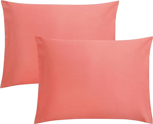 FLXXIE Pillow Cases Standard Size, Soft Microfiber Pillow Covers with Envelope Closure, Wrinkle, Stain Resistant Pillowcases, 2 Piece Set, 20x26, Coral