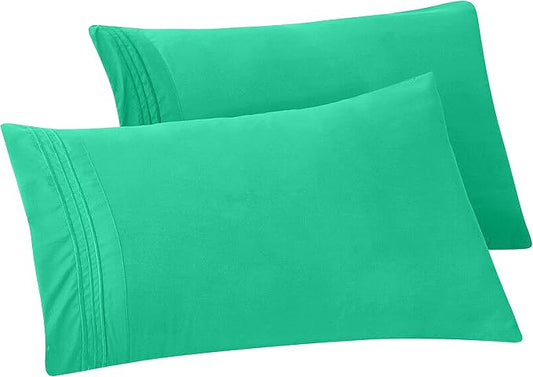 Elegant Comfort Solid Pillowcases 1500 Premium Hotel Quality Microfiber - Smooth Weave, Wrinkle and Fade Resistant, Easy Slip-On, 2-Piece Set, Standard/Queen Pillowcase, Paradise Teal