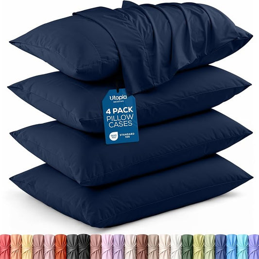 Utopia Bedding Standard Pillow Cases - 4 Pack - Envelope Closure - Soft Brushed Microfiber Fabric - Shrinkage and Fade Resistant Pillow Covers Standard Size 20 X 26 Inches (Standard, Navy)