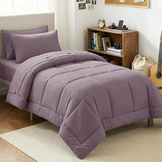 CozyLux Twin XL Comforter Set Dusty Purple, 5 Pieces Twin Extra Long Bed in a Bag for College Dorm, All Season Bedding Set with Stitch Quilted Comforter, Flat Sheet, Fitted Sheet, Pillowcases