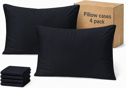 ZPECC Black Pillow Cases Standard Size Set of 4, 20x26 Envelope Closure Pillowcases, Soft Plain Brushed Microfiber Covers Hypoallergenic Breathable