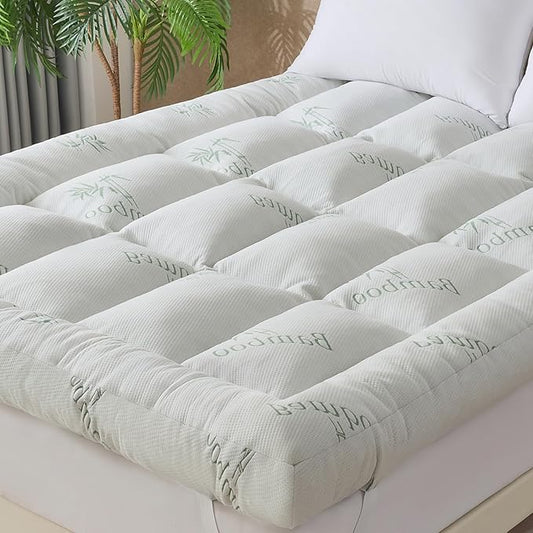 WhatsBedding 5 Inch Memory Foam Mattress Topper Twin Size for Back Pain Relief, with Cooling Breathable Bamboo Viscose Air Layer, Soft Pillow Top Mattress Topper, 75x39x5in