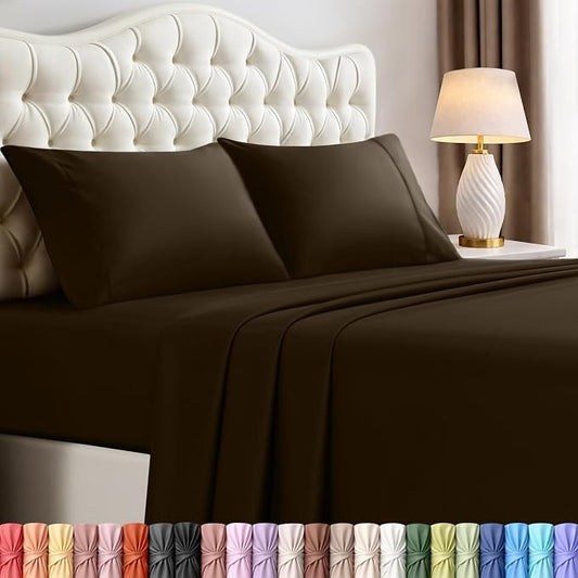 Utopia Bedding King Size Sheet Set – 4 Piece Bed Sheets, Soft and Breathable Microfiber, Includes 1 Fitted Sheet, 1 Flat Sheet and 2 Pillowcases – Oeko Tex (Brown)