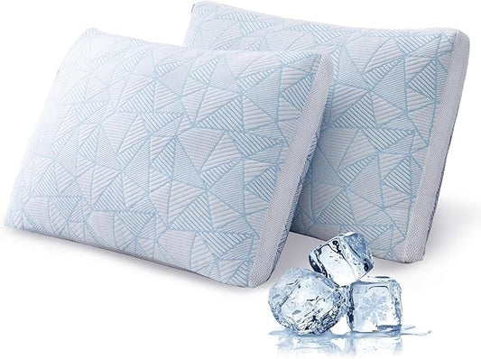 Cotelovo Shredded Memory Foam Cooling Soft Bamboo Viscose Pillows Adjustable Hypoallergenic Hotel Quality Pillows for Stomach, Back or Side Sleeper, Oeko-TEX Certified King Set of 2