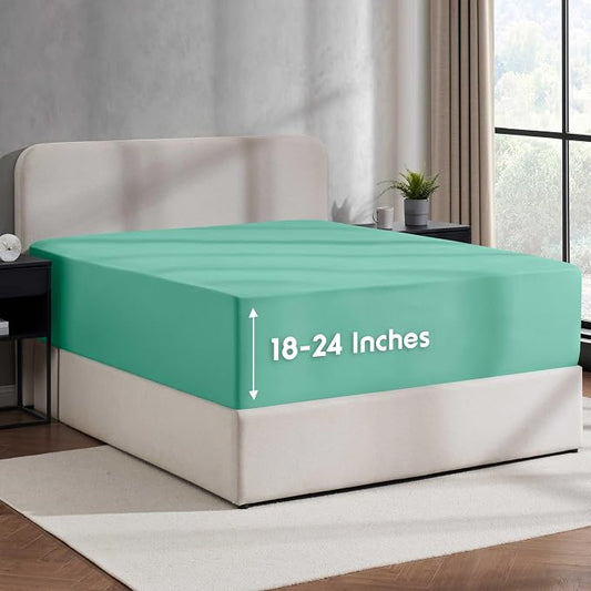 Nestl Mint Extra Deep Pocket Twin Fitted Sheet Kids, Luxury Twin Size Fitted Sheet Only Easily Fits 18 to 24 Inch Mattress, Super Soft, Wrinkle-Free, and Breathable Bed Sheets with Corner Straps