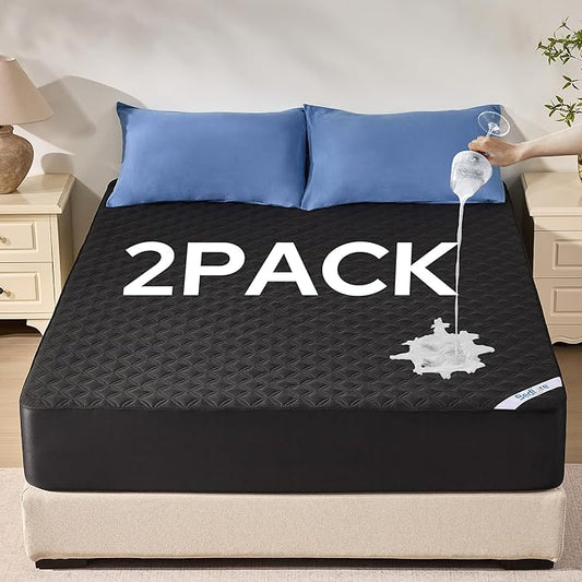 BEDLORE 2 Pack Waterproof Mattress Protector,Cal King Size Pad Noiseless with Deep Pocket Fitted for 6"-18",Soft Breathable Dirt Proof Bed Mattress Cover Washable for Home,Bedroom,Hotel(Black)