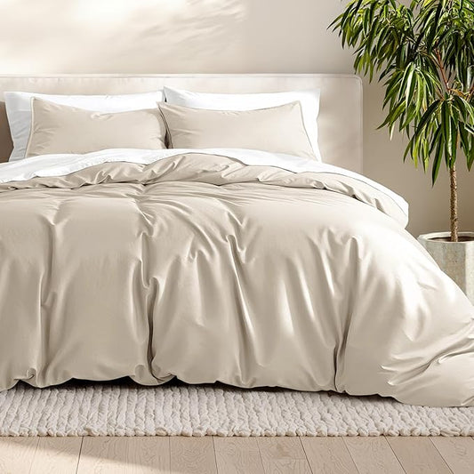 Bare Home Bedding Duvet Cover Oversized King Size - Premium 1800 Super Soft Collection - Lightweight, Duvet Cover - Soft Textured Bedding (Oversized King, Sand)
