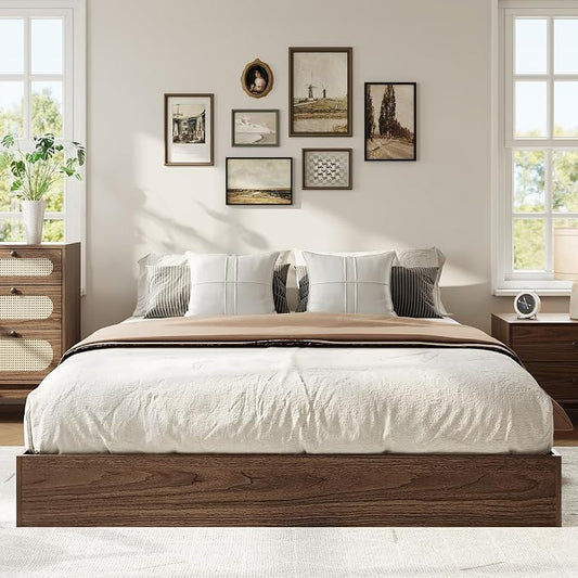 IDEALHOUSE Platform Bed Frame Queen Size,Wooden Slat Support,No Box Spring Needed, Easy Assembly