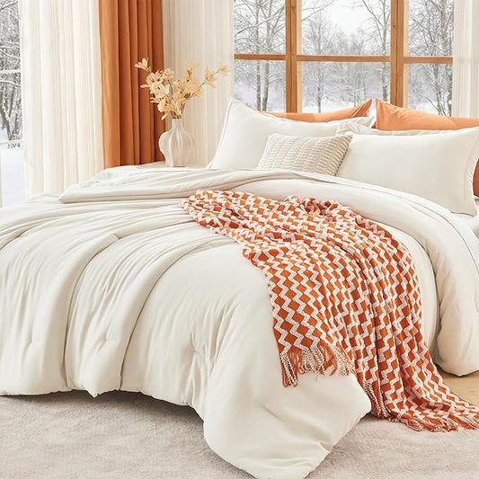 MUXHOMO California King Comforter Set, All Season Ultra Soft Down Alternative Bedding - 3 Piece Lightweight Bed Set Includes 1 Comforter (104"x96") and 2 Pillow Shams (20"x36"), Ivory