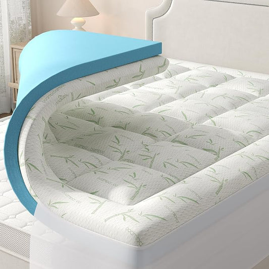 DUMOS Dual Layer Memory Foam Mattress Topper, Gel Memory Foam Mattress Topper and Pillow Top Mattress Pad Cover for Body Pressure Relief, Soft Thick Topper with 8-16 Inch Deep Pocket, California King