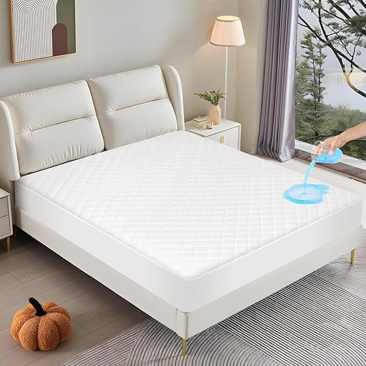 GUHER Waterproof Mattress Protector California King Size,Breathable Bed Cover 3D Air Fabric Mattress Pad Cover,Noiseless＆Ultra-Soft Washable Bed Cover with 6"-14" Deep Pocket (White)