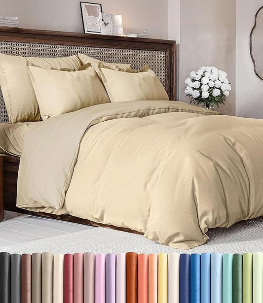 Duvet Cover Cal King Size Set - Extra Soft Cal King Duvet Cover 104" x 98" with 2 Pillow Shams - Hotel Luxury, Easy Care, Fade Free w/ Zipper Closures & Ties - Comfy, Cozy & Breathable (Heathered Tan)