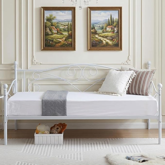 VECELO Daybed Frame, Twin Size Metal Platform Bed with Headboard,Heavy Duty Steel Slats Support for Living Room Bedroom Guest Room, Easy Assembly