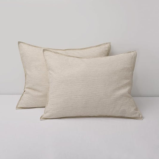 CHUFFED 100% French Linen Pillow Cases Standrad Size Set of 2, Stone Washed Flax Pillow Shams with Zipper Closure - Breathable & Cooling for Hot Sleepers,20x26 Inches,Brown Stripe