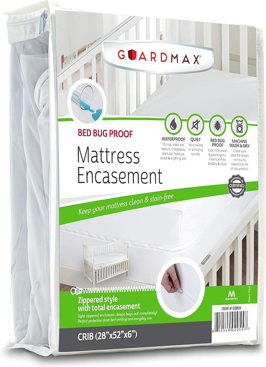 Guardmax Crib Mattress Encasement with Zipper, Waterproof, Bed Bug Proof, and Dust Mite Proof Mattress Protector for Crib Size Bed up to 6" Deep, Zippered All Around Jersey Knitted Mattress Cover