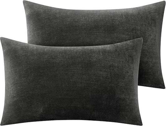 BEDELITE Flannel Pillowcases Standard Set of 2, Super Soft Fleece Pillow Case Cover with Zipper for Bedroom, Sofa, Couch,Luxury Cozy Fuzzy Velvet Pillow Shams for All Seasons(20x26 Inches, Dark Gray)