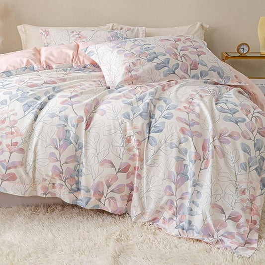 OAITE Duvet Cover Set King Size Floral Pattern Ultra Soft 100% Cotton Duvet Cover Sets 3-PC, Breathable Duvet Cover with Zipper Closure & Corner Ties(2 Pillow Shams,1 Duvet Cover)