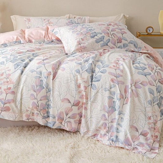 OAITE Duvet Cover Set Twin Size Floral Pattern Ultra Soft 100% Cotton Duvet Cover Sets 3-PC, Breathable Duvet Cover with Zipper Closure & Corner Ties(2 Pillow Shams,1 Duvet Cover)