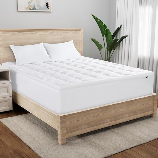 Serta Memory Flex Soft Full Mattress Topper, 2" Pillow Top Mattress Pad, Cushioning Stain Resistant Mattress Protector with 15" Pocket for Secure Fit, Machine Washable, White