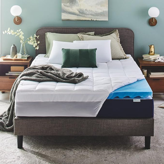 Sleep Innovations Dual Layer 4 Inch Memory Foam Mattress Topper, Twin Size, Ultra Soft Support, 3 Inch Cooling Gel Memory Foam Plus 1 Inch Fluffy Pillow Top Cover