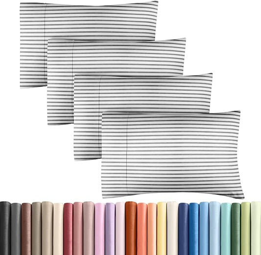 King Pillow Cases Set of 4 - Ultra Soft Hotel Quality Pillowcase Covers - Comfy, Cozy & Wrinkle Free - Shrinkage and Fade Resistant - Machine Washable Pillow Protectors - 4 Piece Set - Grey Stripes 2