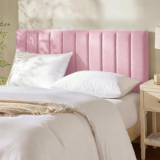 Hearth & Harbor Upholstered Queen Headboard - Easy Assemble Channel Stitched Headboard Queen Size - Wall Mounted Headboards with 3D Soundproof Wall Panels Peel & Stick Floating Headboards, Pink