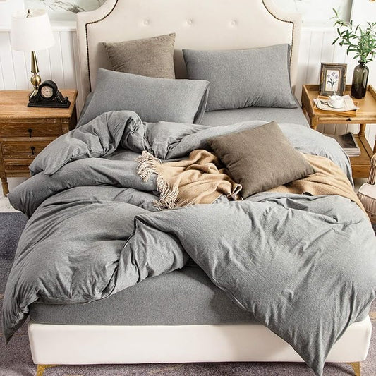 PURE ERA Jersey Knit Duvet Cover Set 100% T-Shirt Cotton Super Soft Comfy 2pc Bedding Set with Zipper Closure (Heather Dark Grey,Twin)