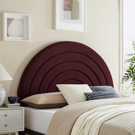 Modway Solana Soft Arch Shaped Round Full Headboard in Mulberry – Upholstered Headboard – Stain-Resistant Performance Velvet Headboard for Full Size Beds