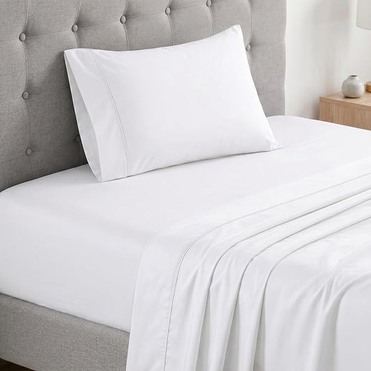 LANE LINEN Twin Sheets Set - 450 Thread Count Premium Sateen Weave for Gentle Feel On Your Skin - 100% Cotton Sheet Set for Hotel Quality Softness - Fits Mattresses Upto 15'' Deep - White