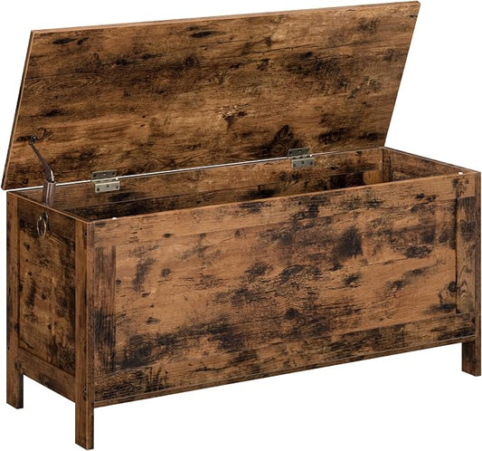 HOOBRO Toy Box, Retro Wooden Look Storage Chest with Safety Hinge, Entryway Storage Bench Supports 220 lb, 39.4 x 15.7 x 18.9 Inches Toy Chest Organizer, Easy Assembly (Rustic Brown) BF100CW01