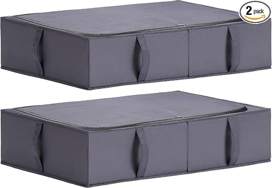 TYEERS Under Bed Storage Containers, Durable Fabric, Washable, Collapsible, Under Bed Storage Bins for Clothes, Blankets, Sheets, Shoes, 27.5x16.5x7 Inches, 2-Pack, Dark Grey