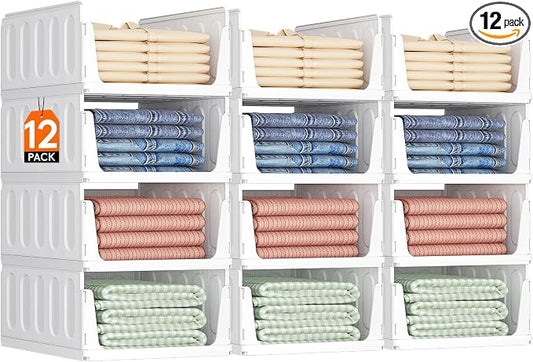 Lifewit 12 Pack Stackable Closet Organizers and Storage Basket for Clothes, Plastic Sweater Storage Bins for Wardrobe, Multifunctional Pants Organizer for RV, Pantry, Kitchen, Dorm, 16.5" Depth
