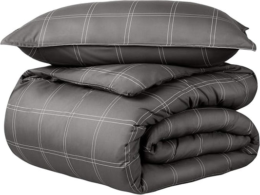 Bare Home Duvet Cover - Extra Long Size Bedding Set - Premium 1800 Super Soft Collection - Lightweight, Cooling - Soft Breathable Duvet Cover (Twin/Twin XL, Modern Plaid - Grey/White)