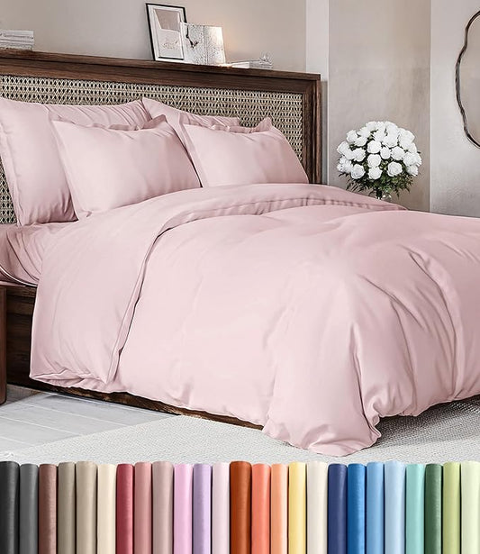 Duvet Cover Full Size Set - Extra Soft Full Duvet Cover 80" x 90" with 2 Pillow Shams - Hotel Luxury, Easy Care & Fade Free with Zipper Closures & Ties - All Season, Comfy & Breathable (Lavender Pink)