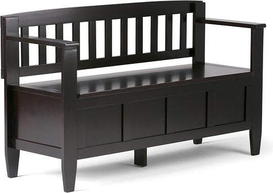 SIMPLIHOME Brooklyn Entryway Storage Bench - 48 inch Wide Solid Wood Hallway Bench in Dark Coffee Brown, Contemporary Mudroom Bench for Entry or Foyer with Lift-Up Lid and Spacious Hidden Storage