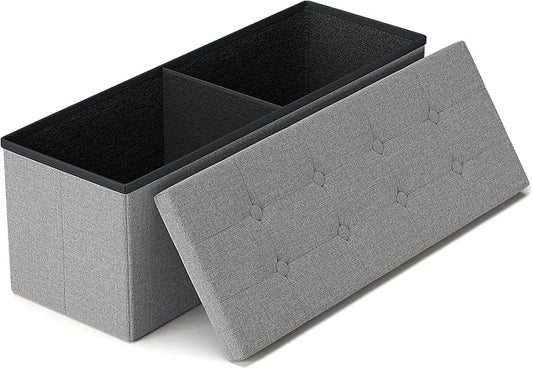 GLAXYFUR 43 Inches Folding Storage Ottoman Bench, Storage Chest, Footrest for Entryway, Living Room, Holds up to 660 lb, Light Grey