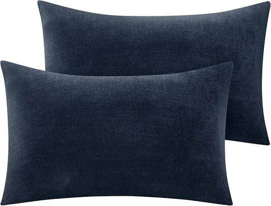 BEDELITE Flannel Pillowcases Standard Set of 2, Super Soft Fleece Pillow Case Cover with Zipper for Bedroom, Sofa, Couch,Luxury Cozy Fuzzy Velvet Pillow Shams for All Seasons(20x26 Inches, Navy)