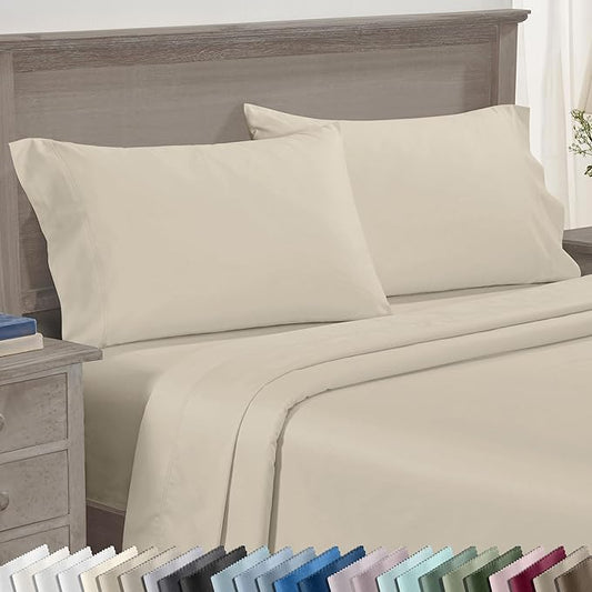 California Design Deinking Size Pillow Cases Set of 2-600 Thread Count Sateen, 100% Cotton Pillowcases King Size, Soft and Breathable - Beige