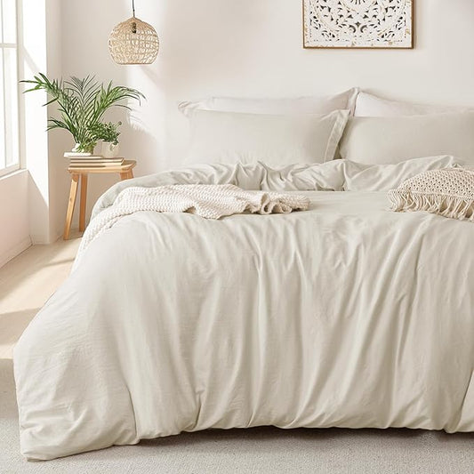 MILDLY Super Soft Duvet Cover - 100% Washed Microfiber Beige Comforter Cover Set 3 Pieces with Zipper Closure & Corner Ties (No Comforter) (No Comforter)