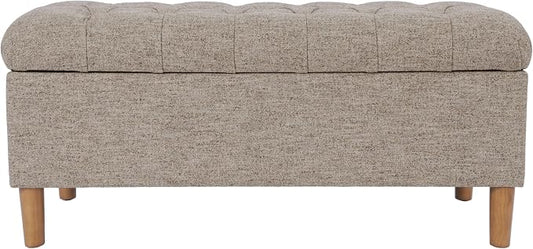 Homepop Home Decor | Tufted Ainsley Button Storage Ottoman Bench with Hinged Lid | Ottoman Bench with Storage for Living Room & Bedroom,Midtone Gray