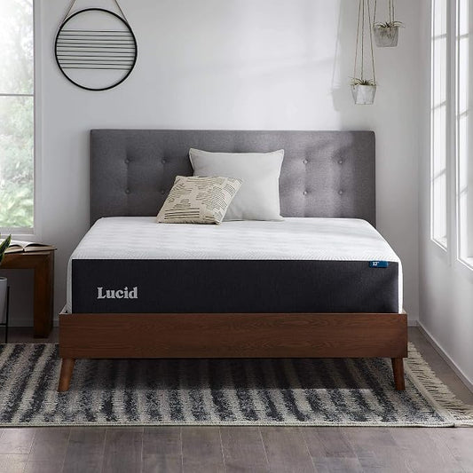 Lucid 12 Inch Memory Foam Mattress - Medium Plush Feel - Infused with Refreshing Bamboo Charcoal and Cooling Gel - Bed in a Box - Temperature Regulating - Pressure Relief - Breathable - Full Size
