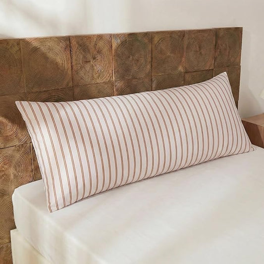 Merryword Body Pillowcases, 100% Cotton Body Pillow Cover, Beige and Terracotta Striped Pillowcases, Soft Breathable Engineered Stripes Pillow Cover